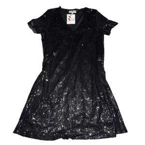 Perfectly Priscilla Black Sequin V-Neck Dress | Size M NWT